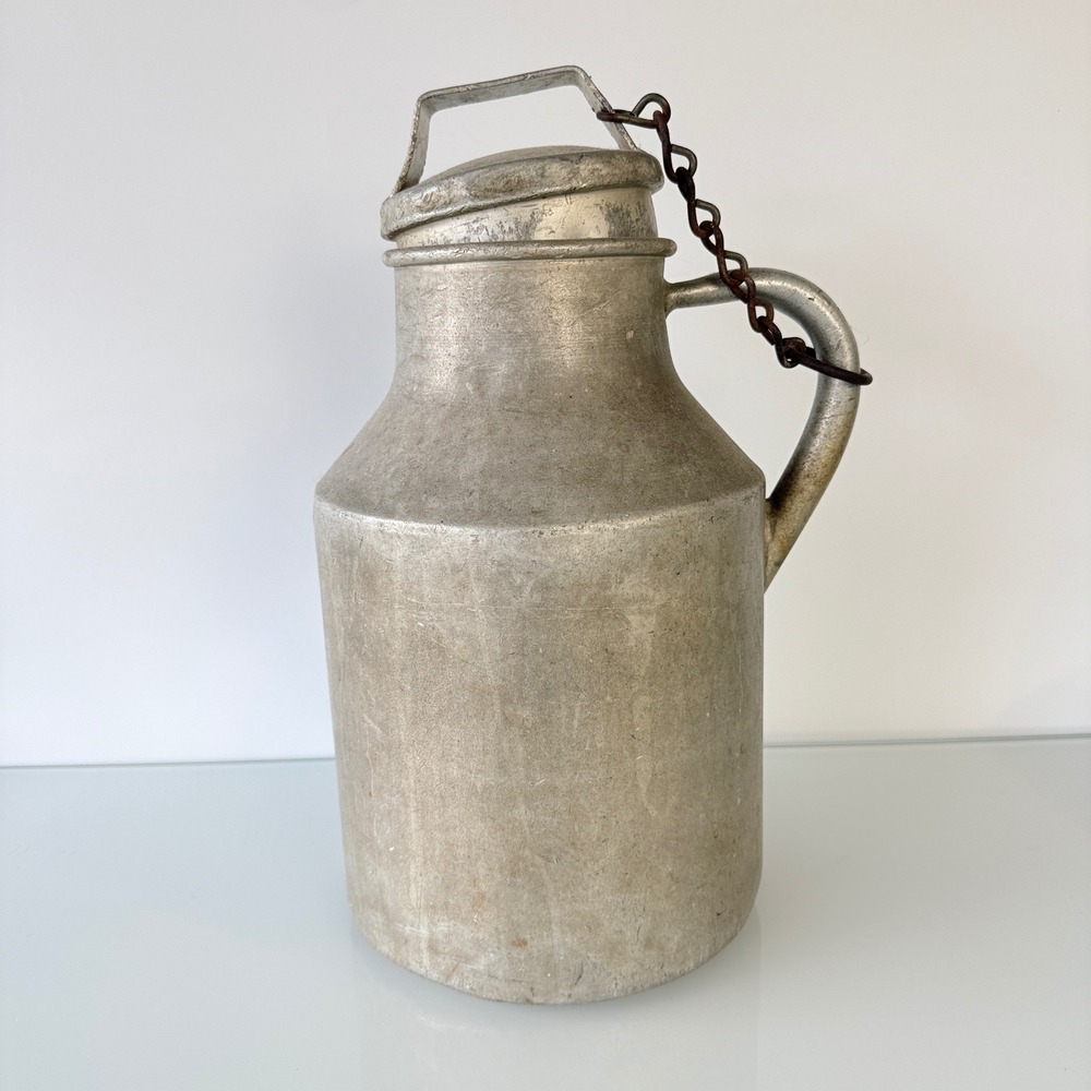 Wear-Ever Milk Can 5772 Silver Vintage 2 Gal Aluminum Made in USA Lid Chain‎